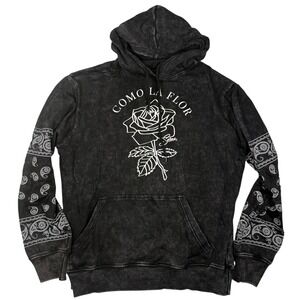 Selena Como La Flor Hoodie Mens Medium Pullover Sweatshirt Black Paisley Latin